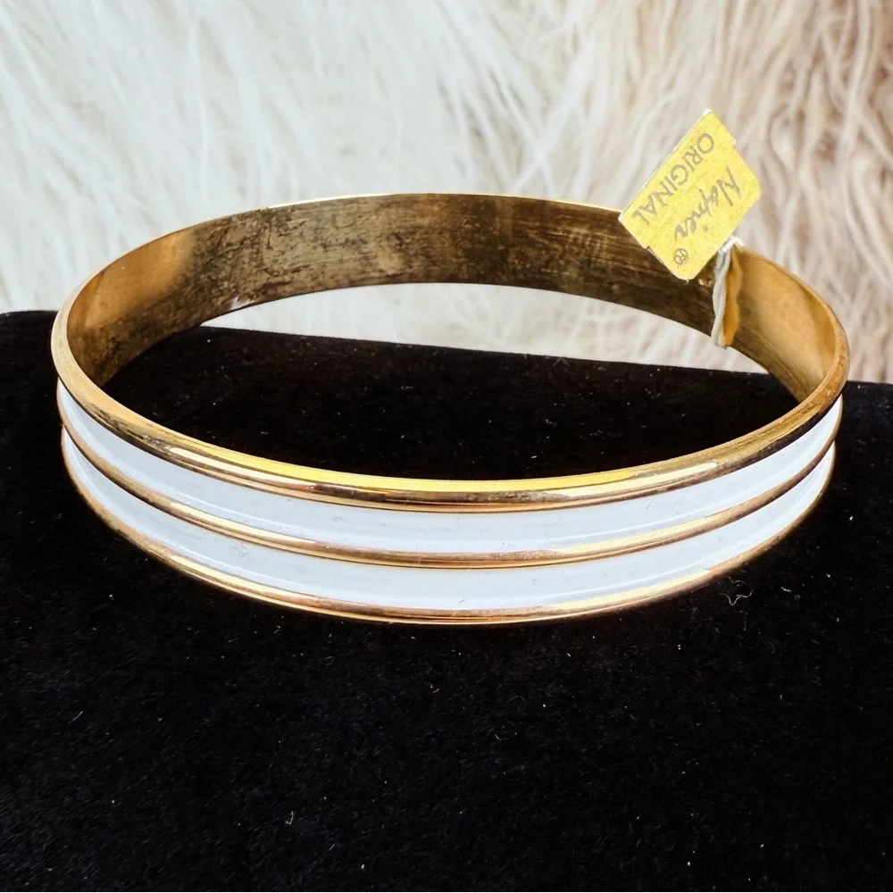 Elegant Goldtone and White Napier Bangle Bracelet